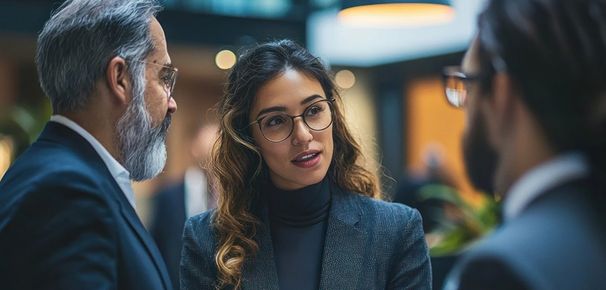 Deux professionnels en discussion bienveillante illustrant la communication relationnelle, l’écoute active et l’empathie au travail